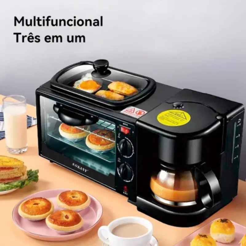 Forno Forninho Elétrico 3 Em 1 Cafeteira Grill Assadeira Café Da Manhã - 7
