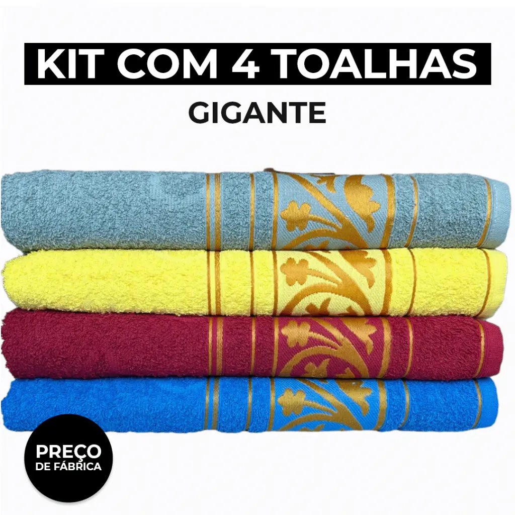Jogo de 4 Toalha De Banho Gigante Grossa 100% Algodão Macia Com Filetes De Cor De Ouro - 2
