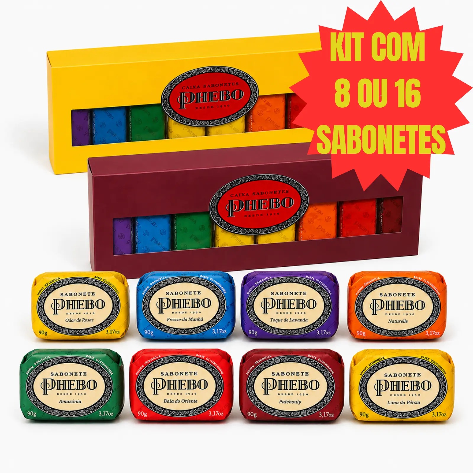 Caixa Presente Kit Sabonetes Phebo - 16 ou 8 Sabonetes 90g Cada - 1