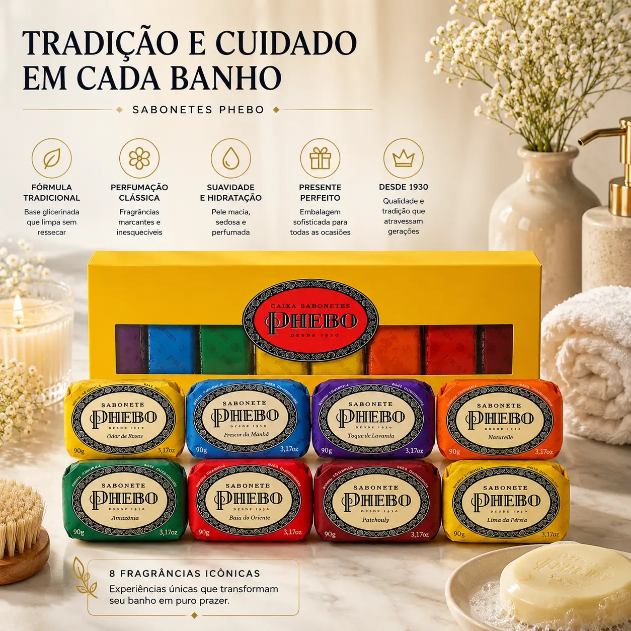Caixa Presente Kit Sabonetes Phebo - 16 ou 8 Sabonetes 90g Cada - 3