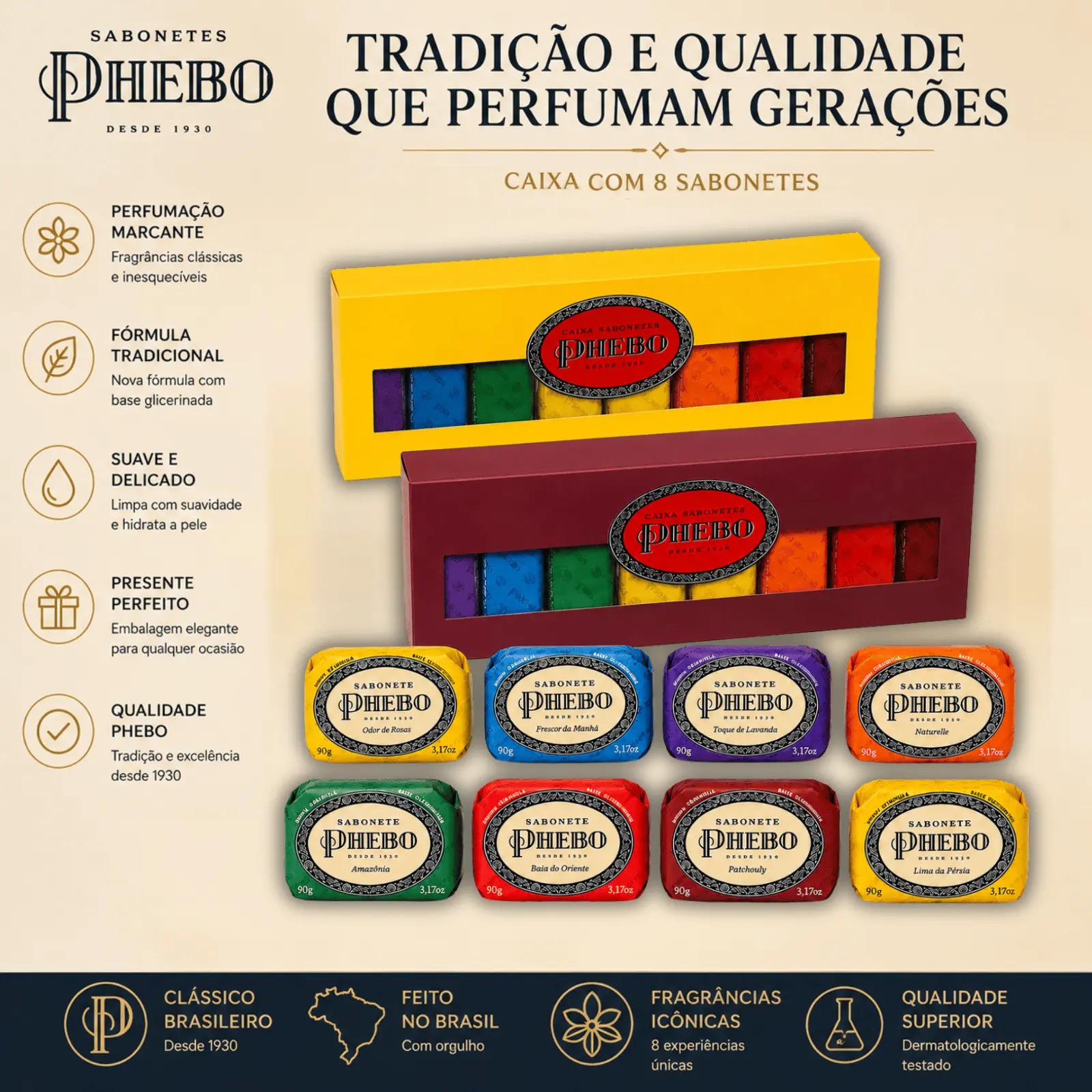 Caixa Presente Kit Sabonetes Phebo - 16 ou 8 Sabonetes 90g Cada - 4