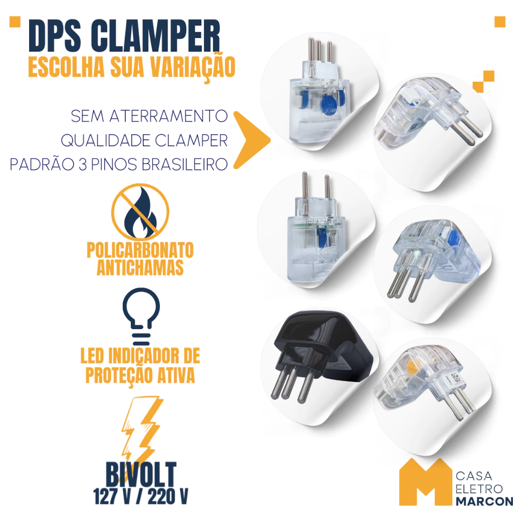 DPS Protetor Contra Surtos Elétricos Raios Clamper Pocket/Fit 2 e 3 Pinos 10a 20a Sem Aterramento - 1