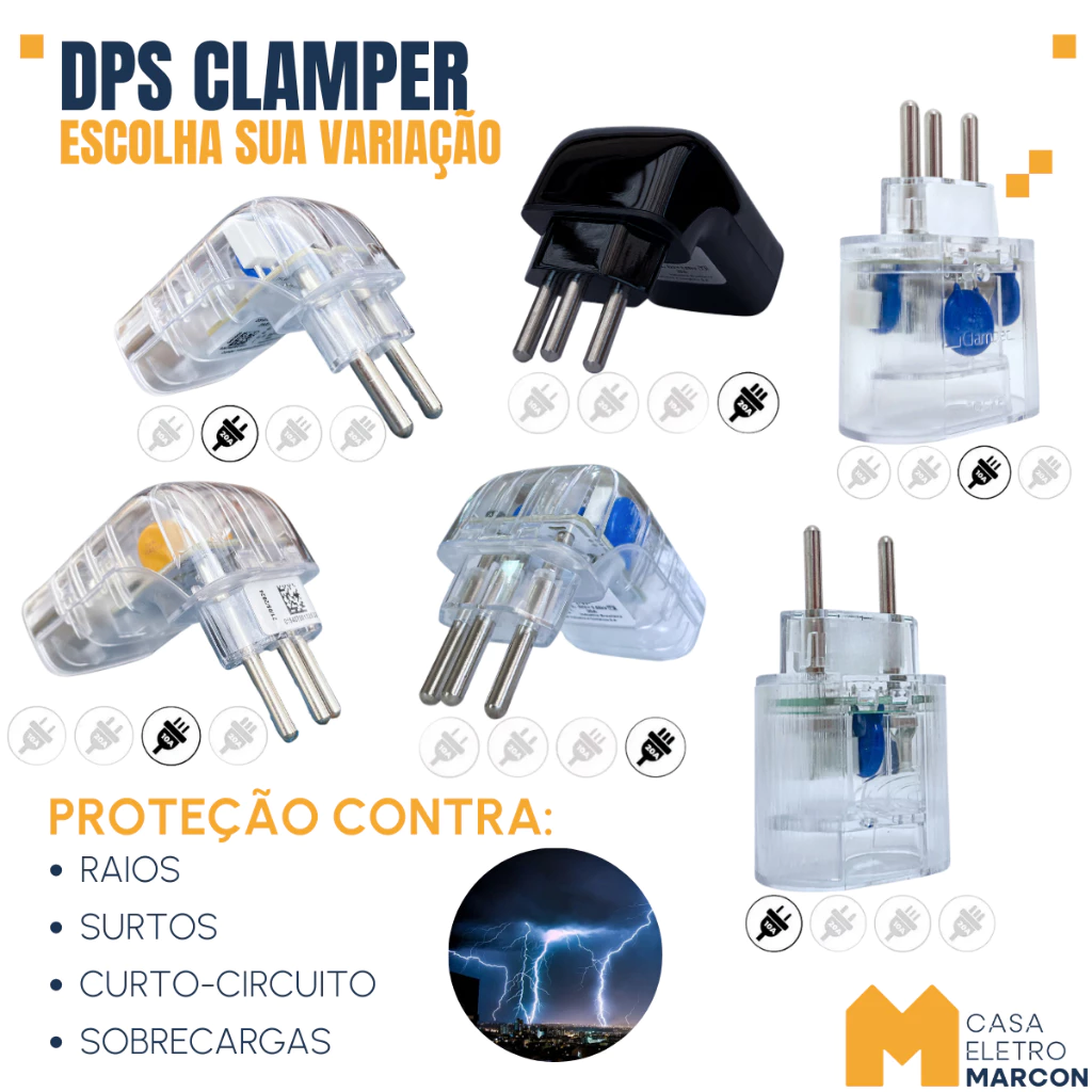 DPS Protetor Contra Surtos Elétricos Raios Clamper Pocket/Fit 2 e 3 Pinos 10a 20a Sem Aterramento - 2