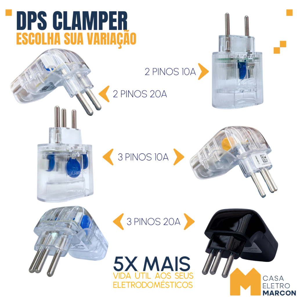 DPS Protetor Contra Surtos Elétricos Raios Clamper Pocket/Fit 2 e 3 Pinos 10a 20a Sem Aterramento - 4