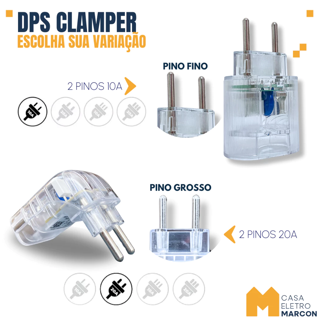 DPS Protetor Contra Surtos Elétricos Raios Clamper Pocket/Fit 2 e 3 Pinos 10a 20a Sem Aterramento - 5