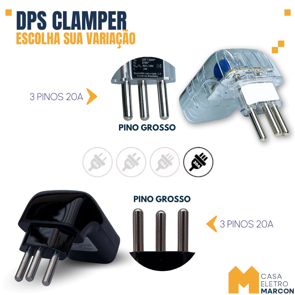 DPS Protetor Contra Surtos Elétricos Raios Clamper Pocket/Fit 2 e 3 Pinos 10a 20a Sem Aterramento - 6