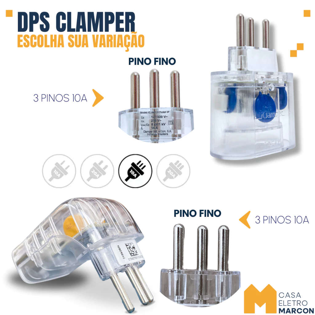 DPS Protetor Contra Surtos Elétricos Raios Clamper Pocket/Fit 2 e 3 Pinos 10a 20a Sem Aterramento - 7